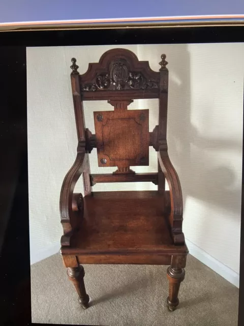 Carved Oak Armorial  Throne Chair