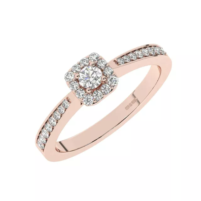 9K Rose  Gold, Claw Set 100% Natural Round Cut Diamonds Engagement Ring