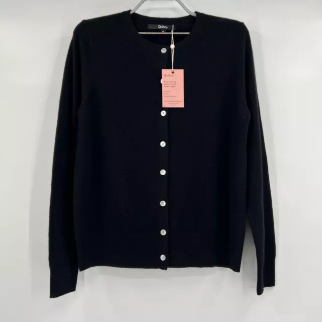 Quince Women’s Black Cashmere Cardigan Sweater sz M NWT Crew Neck Button Front
