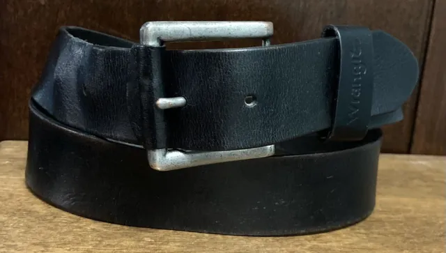 Wrangler Black Leather Belt Distressed Sz36 Buckle W/tab 1.5" Wide 44” Overall