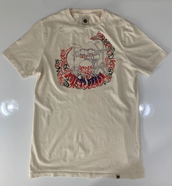T-shirt verde crema con stampa batteria da uomo small s t-shirt batterista