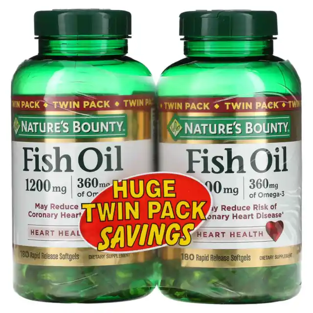 2 X Nature's Bounty, Fish Oil, Twin Pack, 1,200 mg, 180 Rapid Release Softgels E