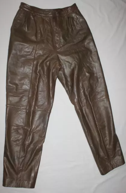 Linda Allred Ellen Tracy vintage brown Leather Pants Butter Soft 8 FLAW cutter