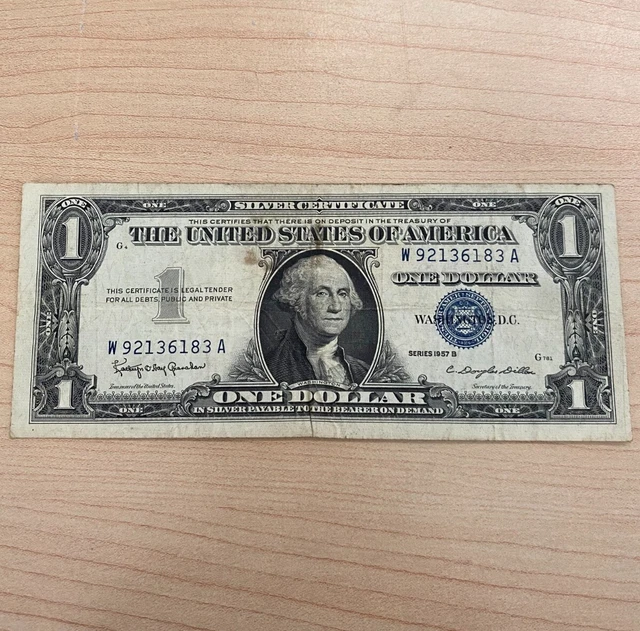 One 1957 B Series Blue Seal $1 Dollar Silver Certificate USA