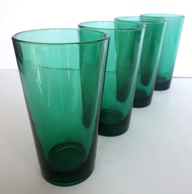 Anchor Hocking Green Glass Tall Tumblers  Set of 4  Drinking Glasses 12oz
