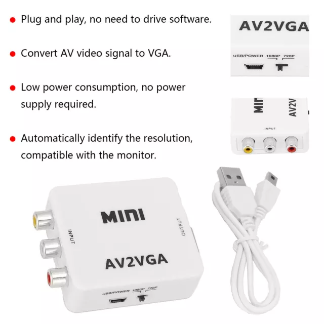 HD 1080P Mini Video Converter AV to VGA Computer to TV Video Adapter with Data