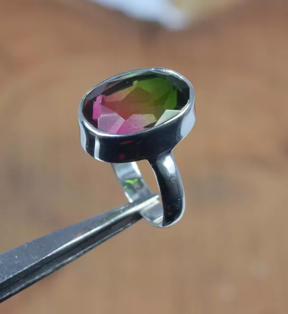 925 Solid Sterling Silver Faceted Watermelon Quartz Ring -10 us y085