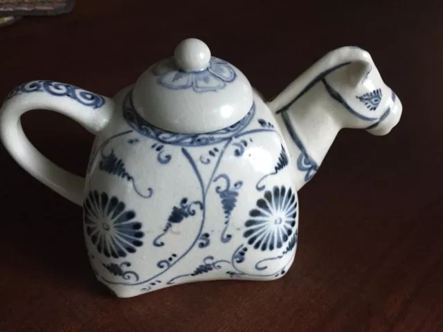 Vintage Camel Figural Creamer Pitcher with Lid Blue Animal Country Farm  Pottery