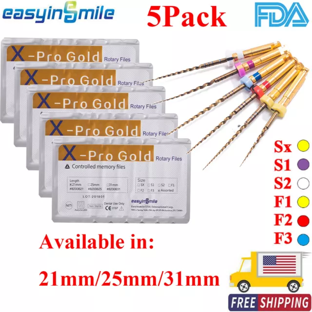 5Pack Dental Endodontic Endo Rotary Files X-Pro Gold Taper Niti Engine Use SX-F3