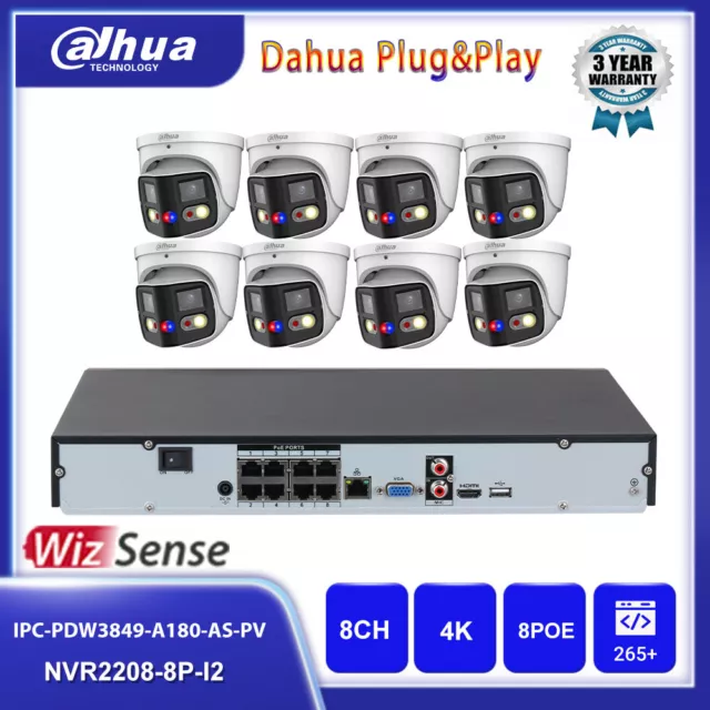 Dahua 8CH 8PoE CCTV System 8MP ColorVu Camera IPC-PDW3849-A180-AS-PV IR Mic Lot