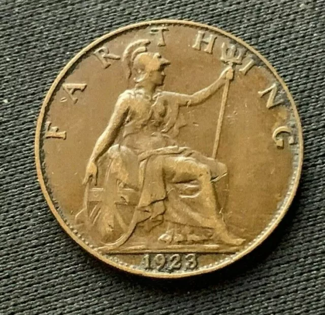 1923 Great Britain Farthing Coin AU     Bronze World Coin    #C119