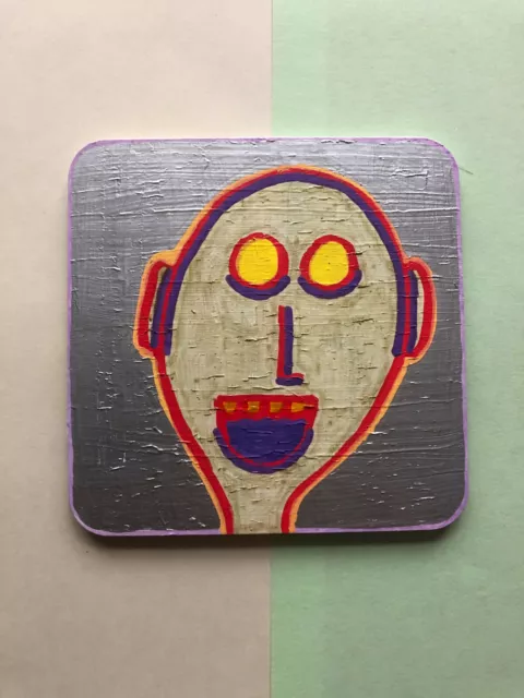 Original Painting / Drawing on Recycled Coaster. Outsider Art Brut. Jay Snelling