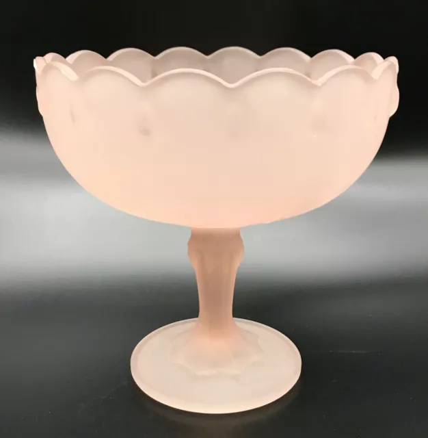 Vtg Pink Satin Frosted Compote Depression Indiana Glass Pedestal Bowl Candy Dish