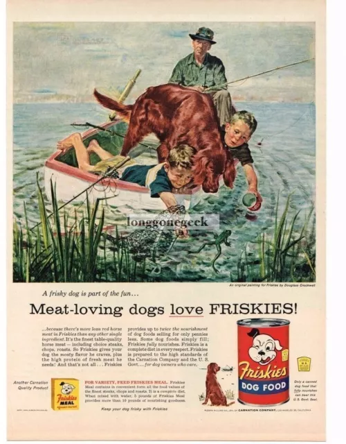 1956 Friskies Dog Food Fishing For Frogs art Douglas Crockwell Vintage Ad
