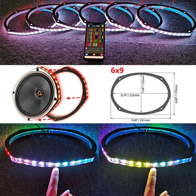 Sando 6 Pcs 6x9" Speaker Ring Color Chasing LED Spacer Marine Light Bluetooth