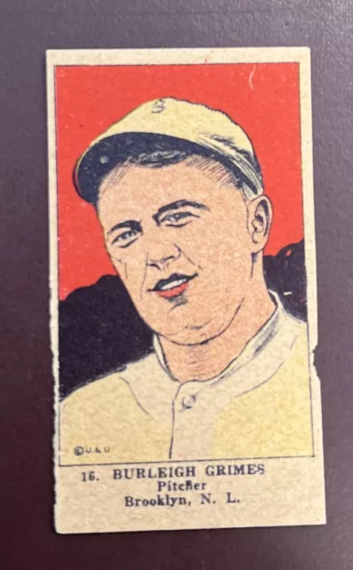 1923 W515-1 Burleigh Grimes #16 Hand Cut Baseball Strip Card Brooklyn Dodgers