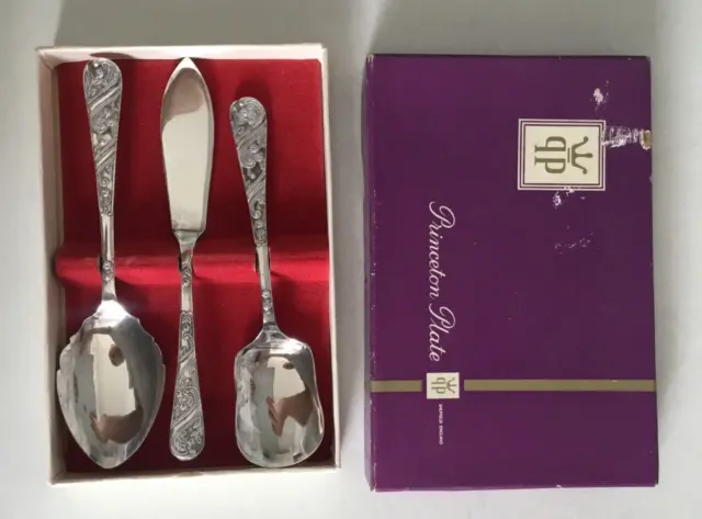 Vintage Princeton Plate Epns Boxed Set Sugar & Jam Spoon & Butter Knife