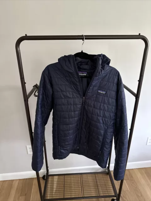 Patagonia Nano Puff Hoody Jacket Men Long Sleeve Quilted - Navy - Medium