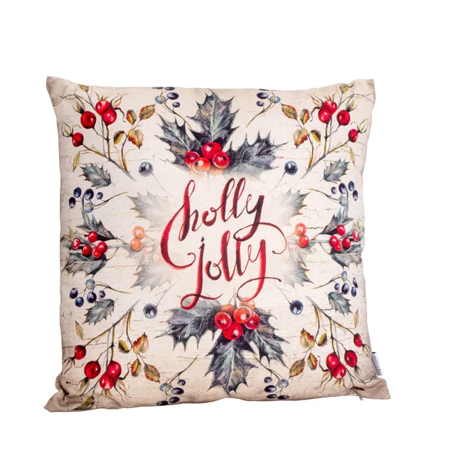 Holiday Decor Pillow, Vintage Style Holly Jolly Design, Cotton Blend, 20 inch