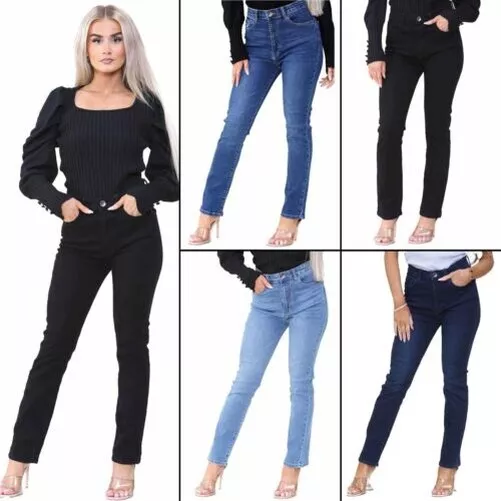 Femmes ENZO Jeans Jambe Droite Pantalon Extensible Taille Haute