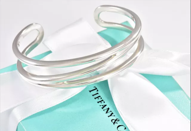 7" Tiffany & Co Sterling Silver Diagonal Open Weave Cuff Love Bracelet in Pouch 3