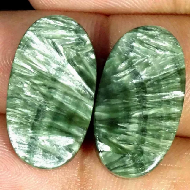 23.70Cts Natural Seraphinite Pair Oval Cabochon Loose Gemstone