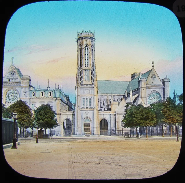 COLOUR Glass Magic Lantern Slide CHURCH OF ST GERMAIN PARIS C1890 FRANCE