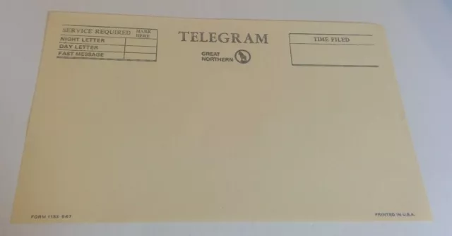 Vintage Great Northern Railway Telegram Gnry Railroad Letter Mail Rocky Unused