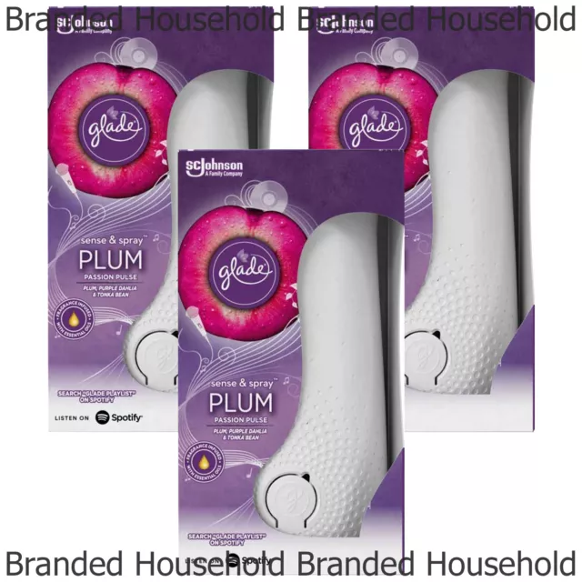 3 x GLADE SENSE SPRAY AIR FRESHENER AUTOMATIC MACHINE REFILL PLUM PASSION PULSE