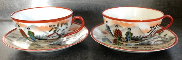 Lot De 2 Tasses Avec Soucoupes En Porcelaine Fine - Occasion, Multicolore