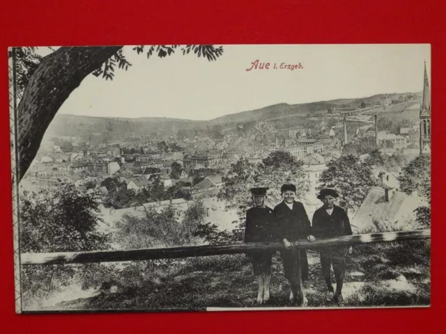 alte AK AUE im Erzgebirge Gesamtansicht der Stadt mit Kinder um 1910 ( F 17502
