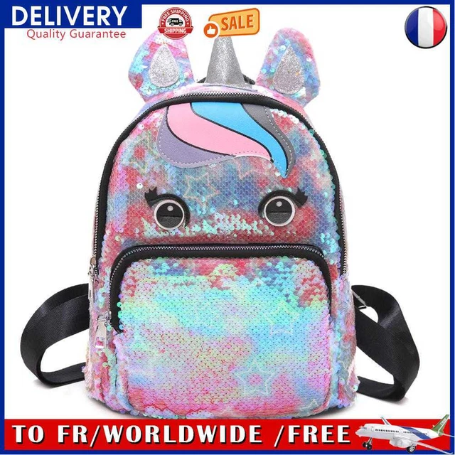 Sequin Backpack Lovely Horn Shoulder School Bag Women Travel Knapsack (2)
