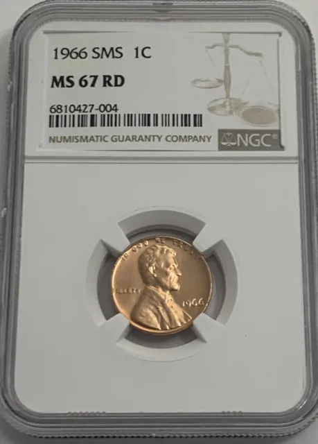 1966 Sms Ngc Ms67 Rd Lincoln Penny 1C Special Mint Set Uncirculated Red White Lb