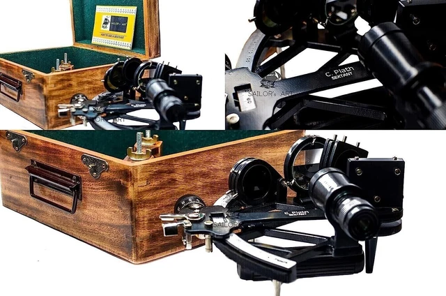Tamaya Nautical Sextant 1712 I avec boite bois noir vintage navigation foncti