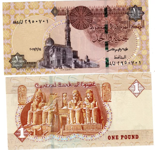 Egypt Egypte Billet 1 Pound 2017 NOUVEAU ABU SIMBEL TEMPLE TUTANKHAME NEUF UNC