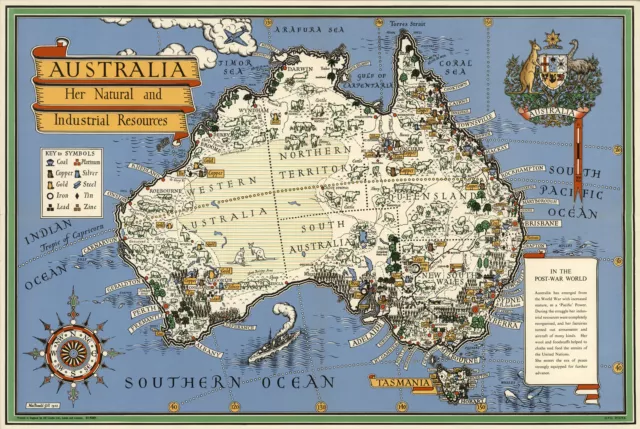 Decorative Pictorial Map of Australia Wall Art Poster Print Vintage History