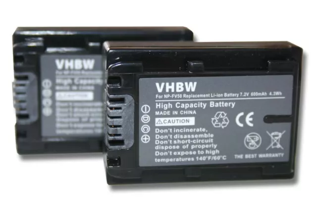 2x Batterie comme Sony NP-FV40 NP-FV50 NP-FV60 600mAh