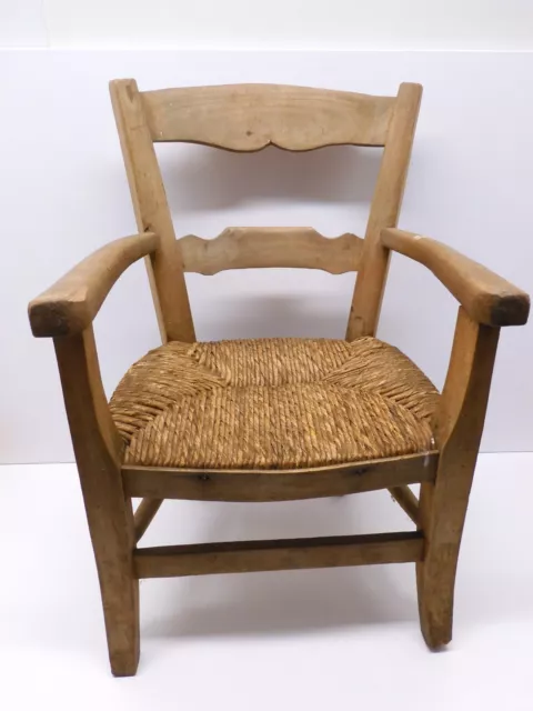 -ANCIEN FAUTEUIL D'ENFANT BOIS & PAILLE jus de grenier collection déco poupée  D