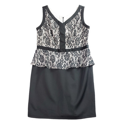 AA Studio AA Womens Sheath Peplum Dress Size 14W Black Cocktail Formal Lace