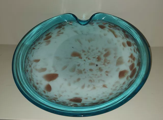 Huge MID CENTURY ITALIAN Murano Glass Blue W/Copper Aventurine Centerpiece BOWL