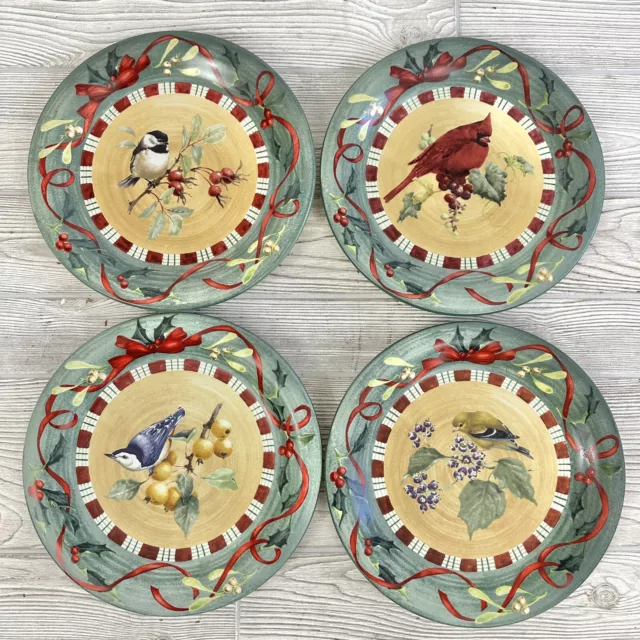 Set Of 4 Lenox Winter Greetings Everyday 10 3/4” Birds Dinner Plates /cb