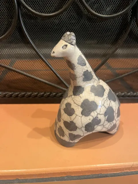 South African Raku Hand Made Initialled Ceramic Giraffe 7” Tall Good Condition