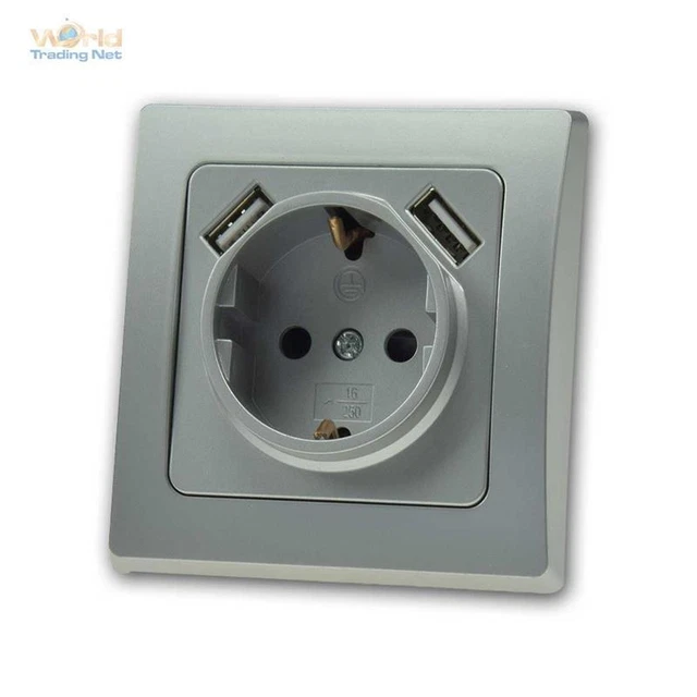 Delphi Prise de Protection Argent, Avec 2x USB Par 5V/1A, Caché vers le Haut
