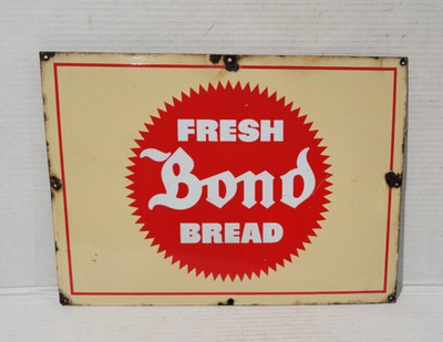 Vtg Fresh Bond Bread Metal Hanging Sign 19  L x 14  H x 1/8  W