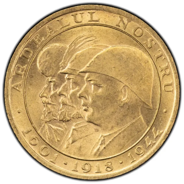 1944 Romania 20 Lei Gold Coin - Ardealul Nostru