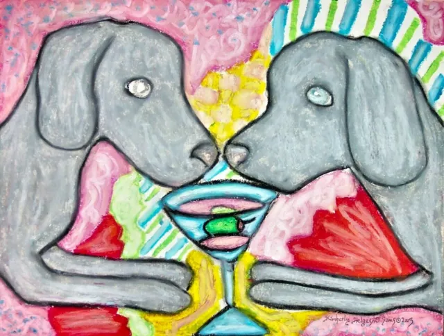 Weimaraner with Martini Art Print 5x7 Dog Lover Gift Signed by Artist KSams