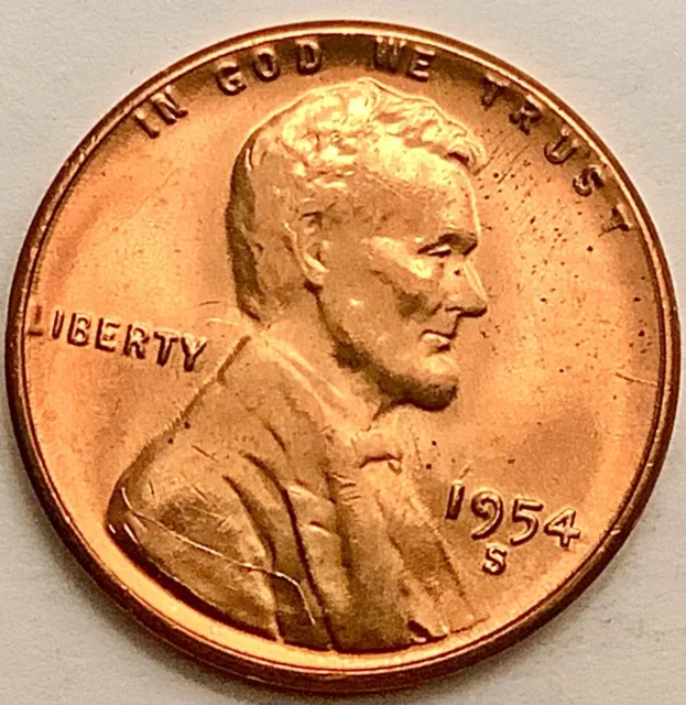1954 S  Uncirculated BU Red RD  - Lincoln Wheat Cent Penny  ~ Free Ship. A317s1