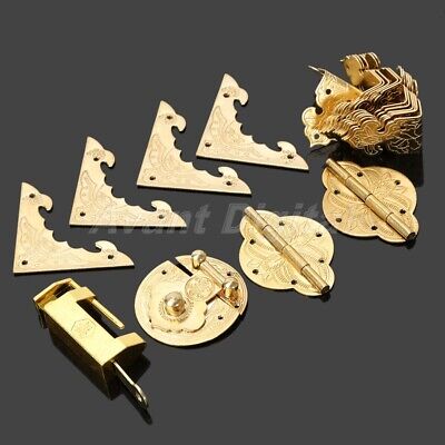Set Chinese Brass Hardware Hinges Latch Jewelry Box Handle 12 Corners Protector