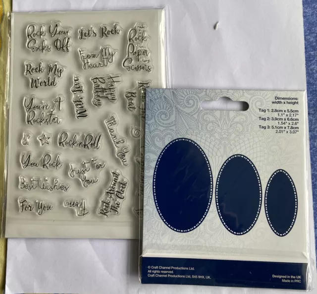 Tattered Lace 3 sizes of Tag Dies With 20+ Everyday Sentiment Stamps. Brand New