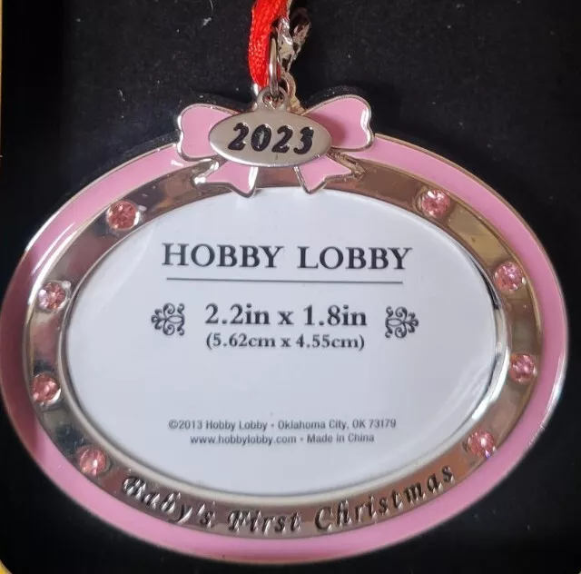 Hobby Lobby 2023 Baby Girls First Christmas Pink Oval Picture Frame Ornament